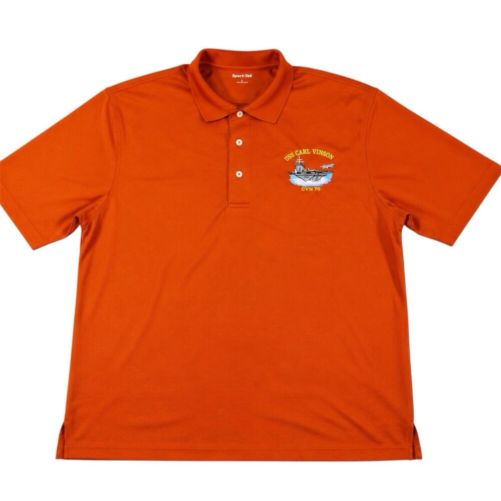 Sport-Tek USS Carl Vinson CVN-70 Polo Shirt‎ Mens L Orange Military Navy NWOT